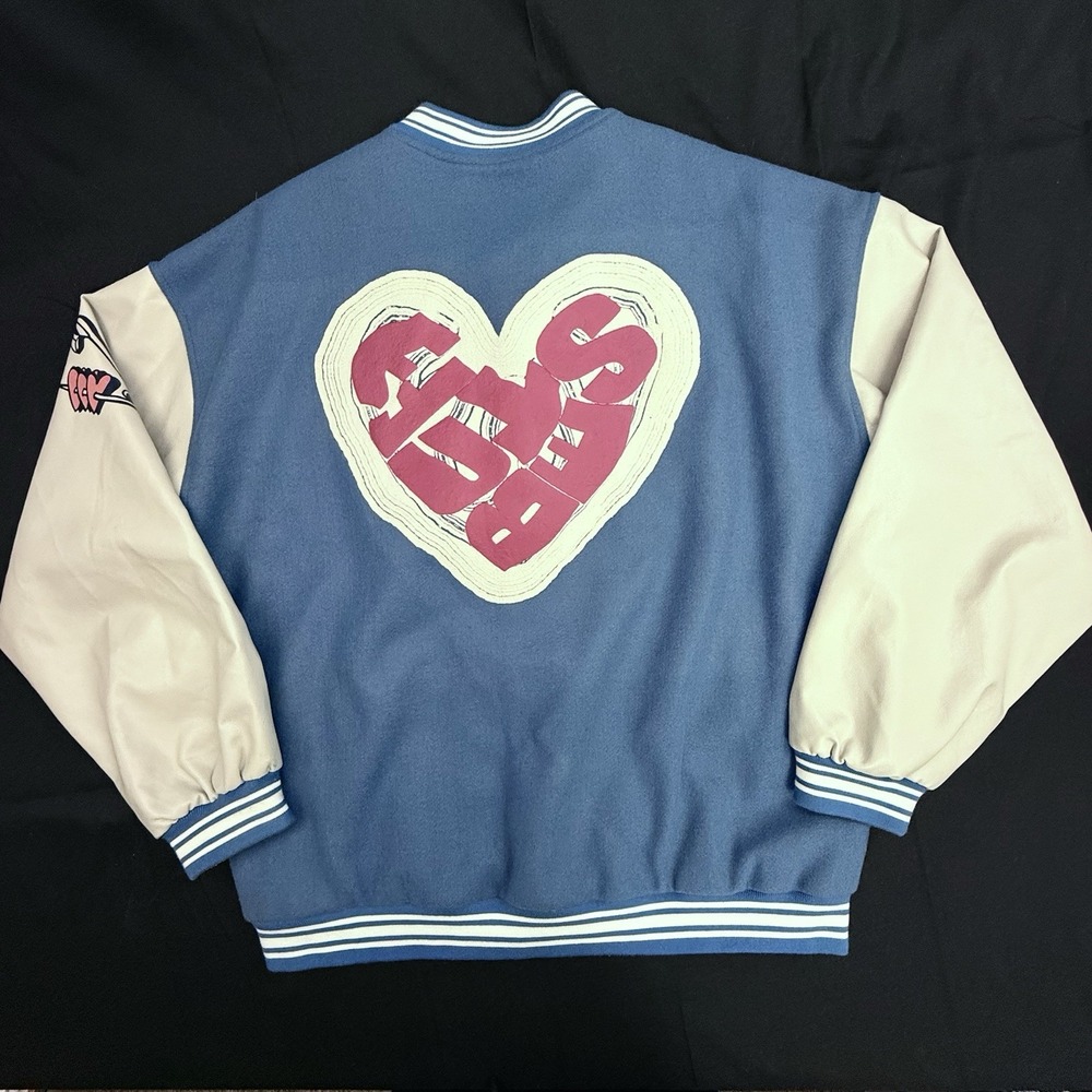 Varsity Jacket Aelfric Eden Mens Large Blue 1965 Heart Safety Pin Snap Front